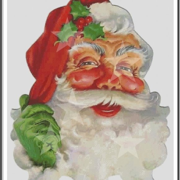 Happy Holly Santa Face Cross Stitch by Numbers Pattern - Picture 1 of 3